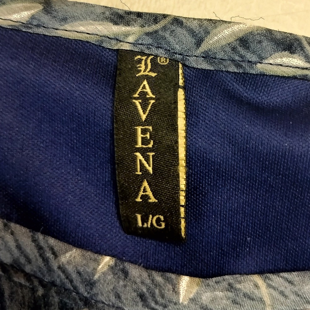 Floral Layered High Low Blouse Large Blue Sheer Lavena Short Sleeve Top - Picture 3 of 4